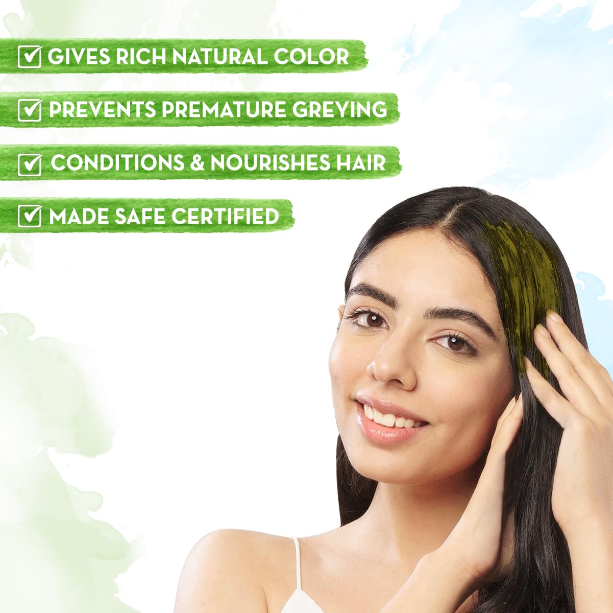 Mamaearth Henna Pâte utilisée à domicile pour coloration naturelle des cheveux.