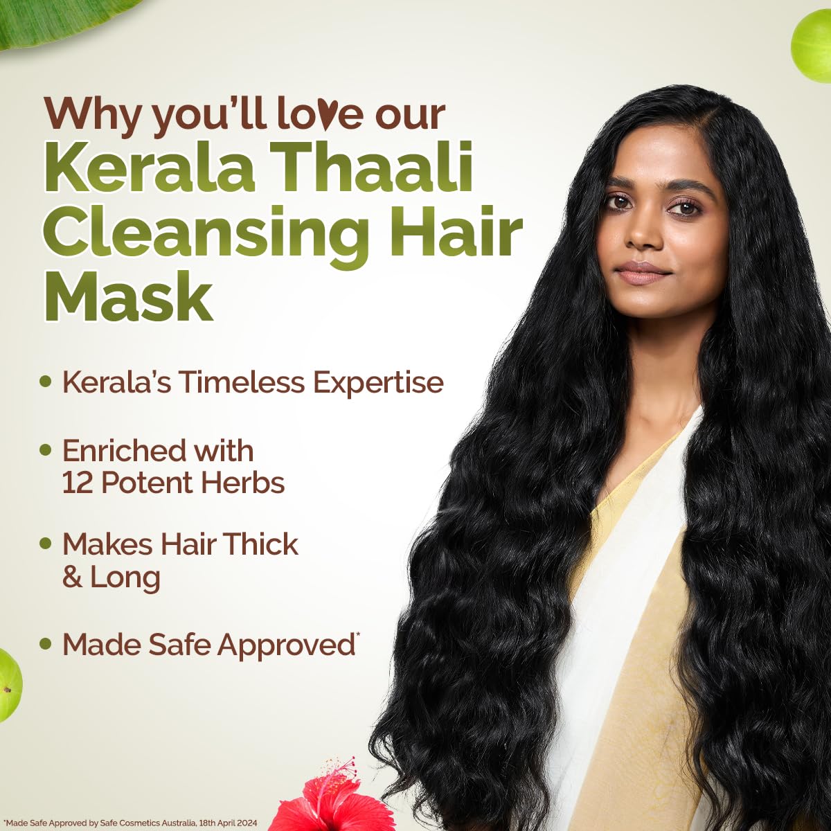 MAMAEARTH Kerala Thaali : mélange de hibiscus et herbes pour un soin capillaire naturel.