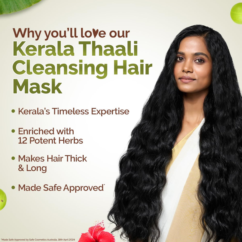 MAMAEARTH Kerala Thaali : mélange de hibiscus et herbes pour un soin capillaire naturel.