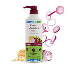 MAMAEARTH Shampoo oignon etiquette: ingrédients naturels mis en avant.