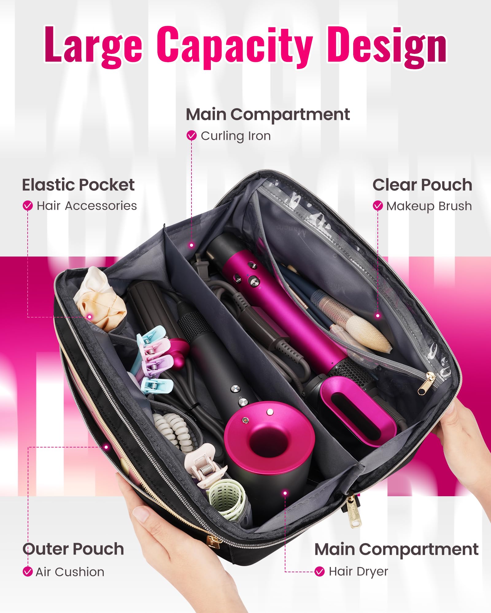 Étui Mancro pour outils capillaires dyson-airwrap, organisation rapide et claire.
