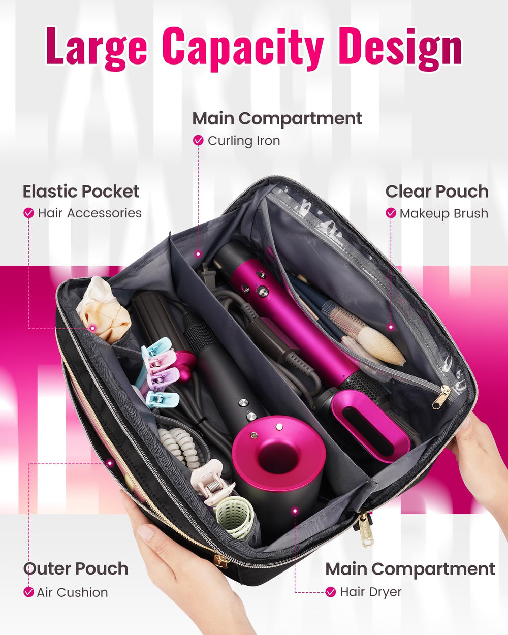 Étui Mancro pour outils capillaires dyson-airwrap, organisation rapide et claire.