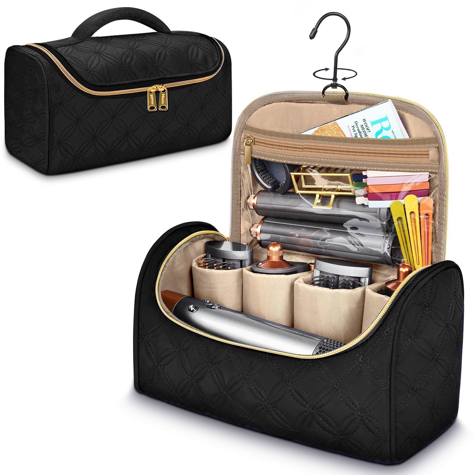 Mancro rangement voyage Airwrap : étui compact et facile à glisser dans une valise.