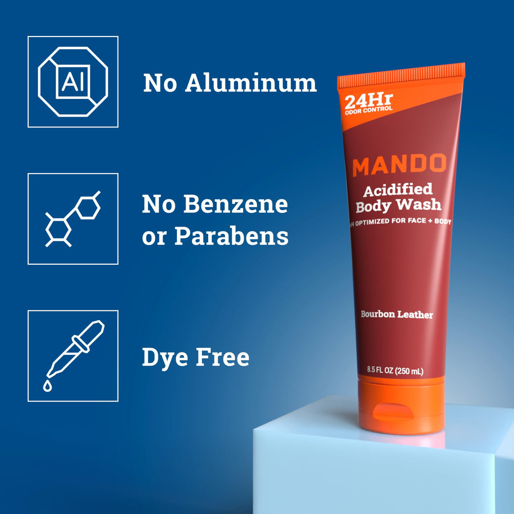 Formule acide mandélique dans le gel douche Mando pour une peau nettoyée en douceur.