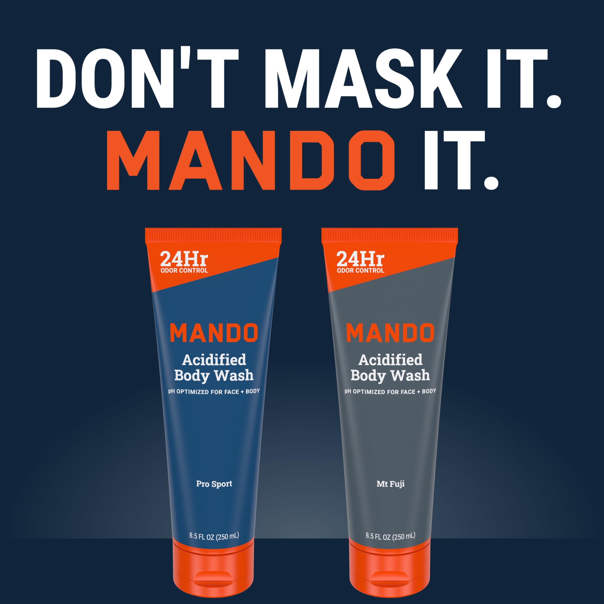 Mando Acidified Body Wash – logo clair et packaging reconnaissable