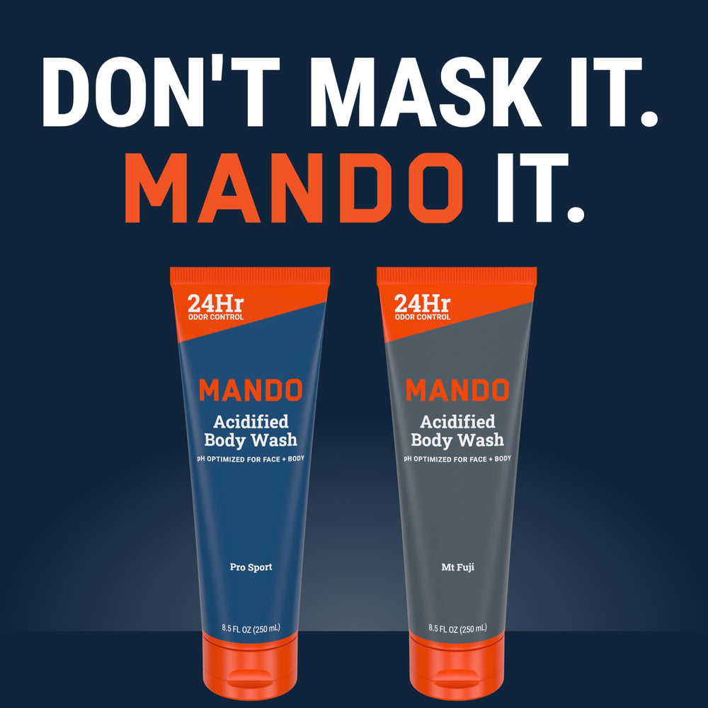 Mando Acidified Body Wash – logo clair et packaging reconnaissable