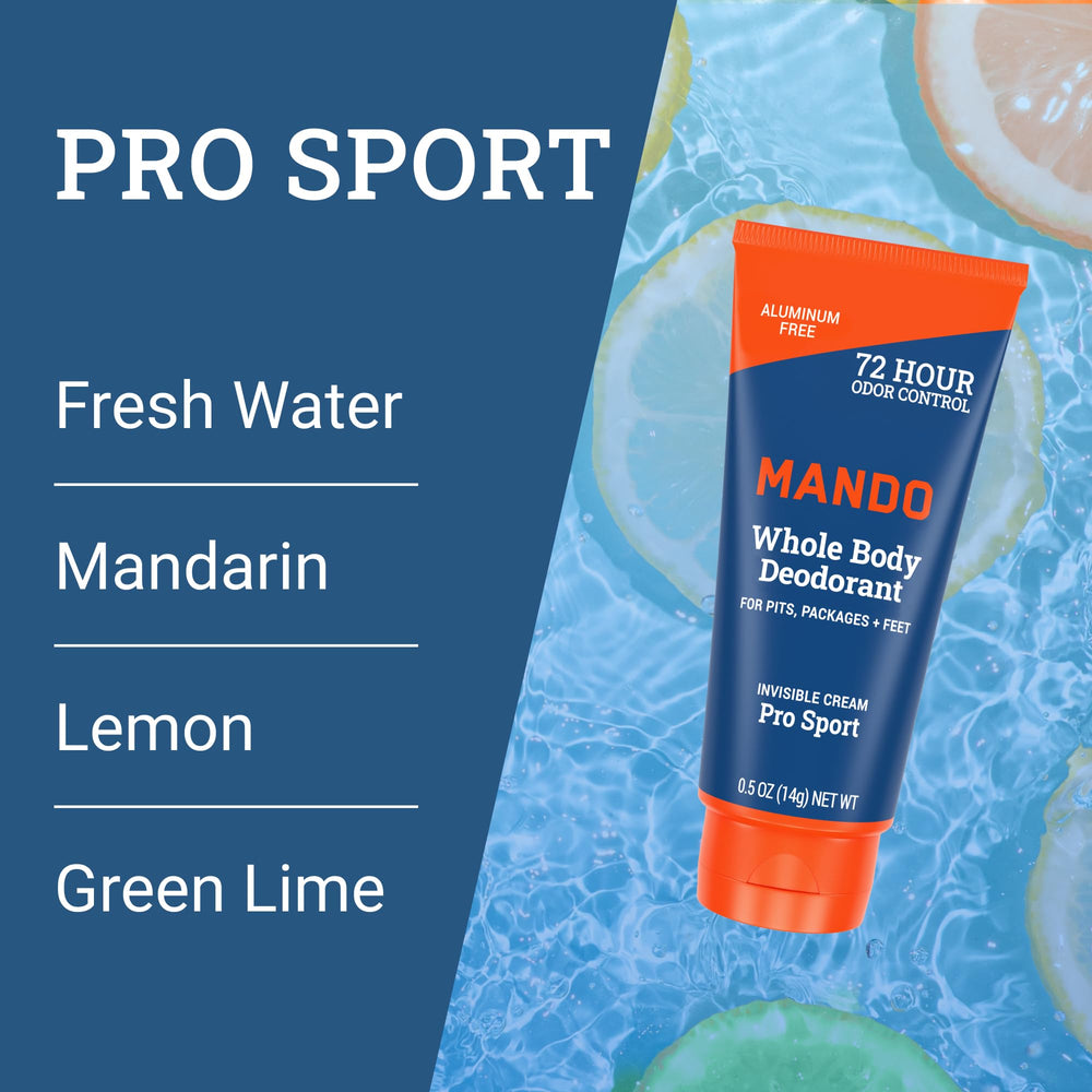 Mando déodorant homme, texture crème invisible, utilisation polyvalente sur tout le corps.