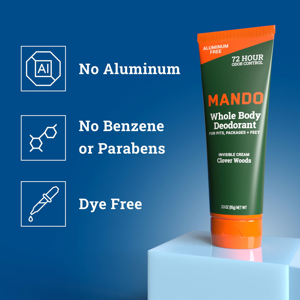 Mando formule sans aluminium et bicarbonate, crème invisible adaptée à la peau.