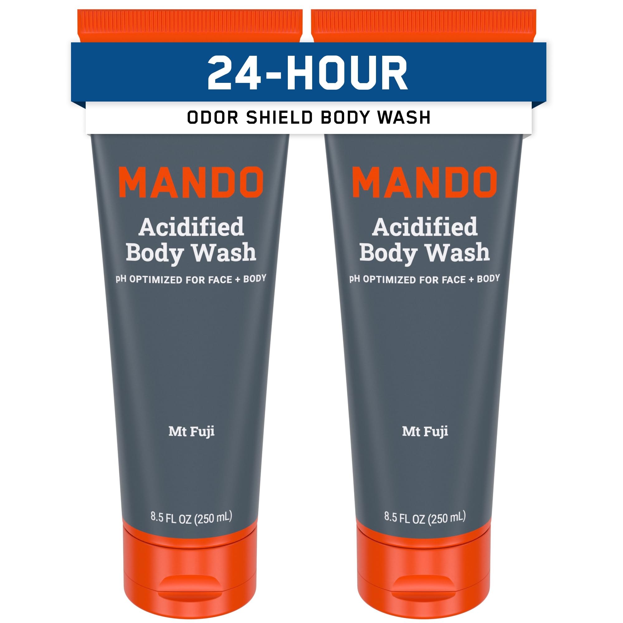 Mando Odor Shield Body Wash – bouteille verse, contrôle d’odeur durable.