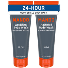 Mando Odor Shield Body Wash – bouteille verse, contrôle d’odeur durable.