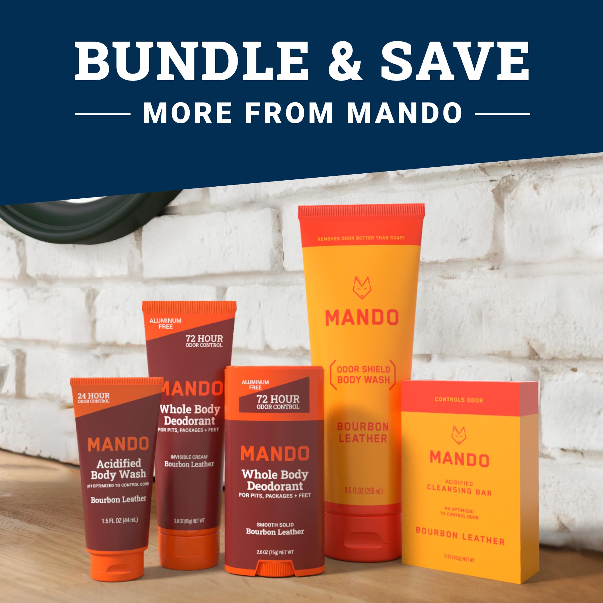 Parfum cuir bourbon ajouté au gel douche Mando pour une note chaleureuse.