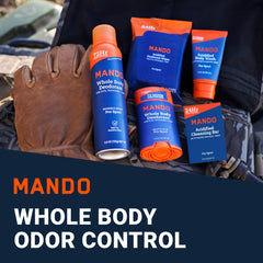 Spray déodorant Mando, format pratique à emporter et sans aluminium.