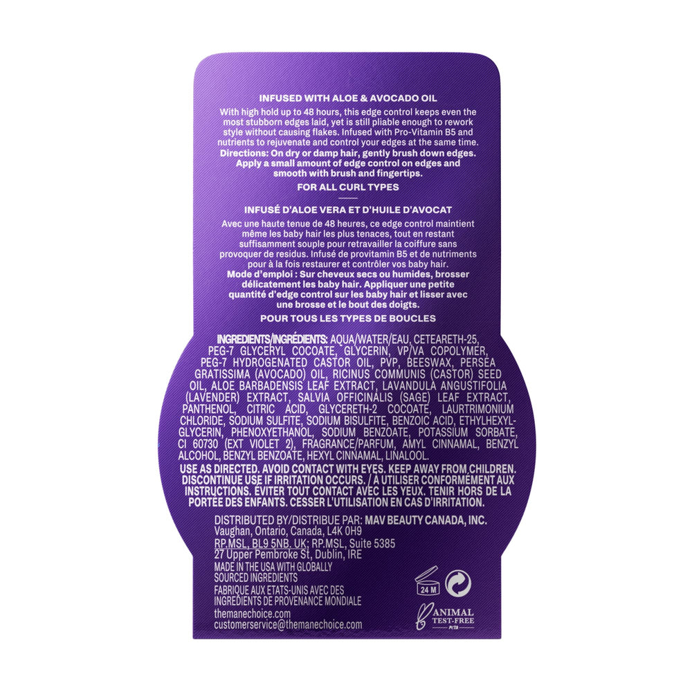 The Mane Choice The Alpha 48H Edge Control – Avant Après, démontrant l'effet sur les bords.