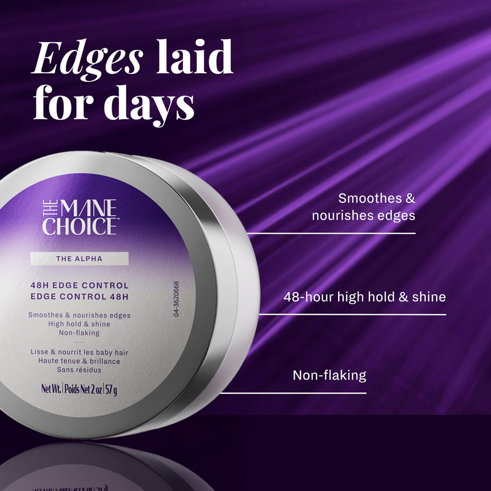 The Mane Choice The Alpha 48H Edge Control – Ingrédients clés favorisant nutrition et contrôle des bords.