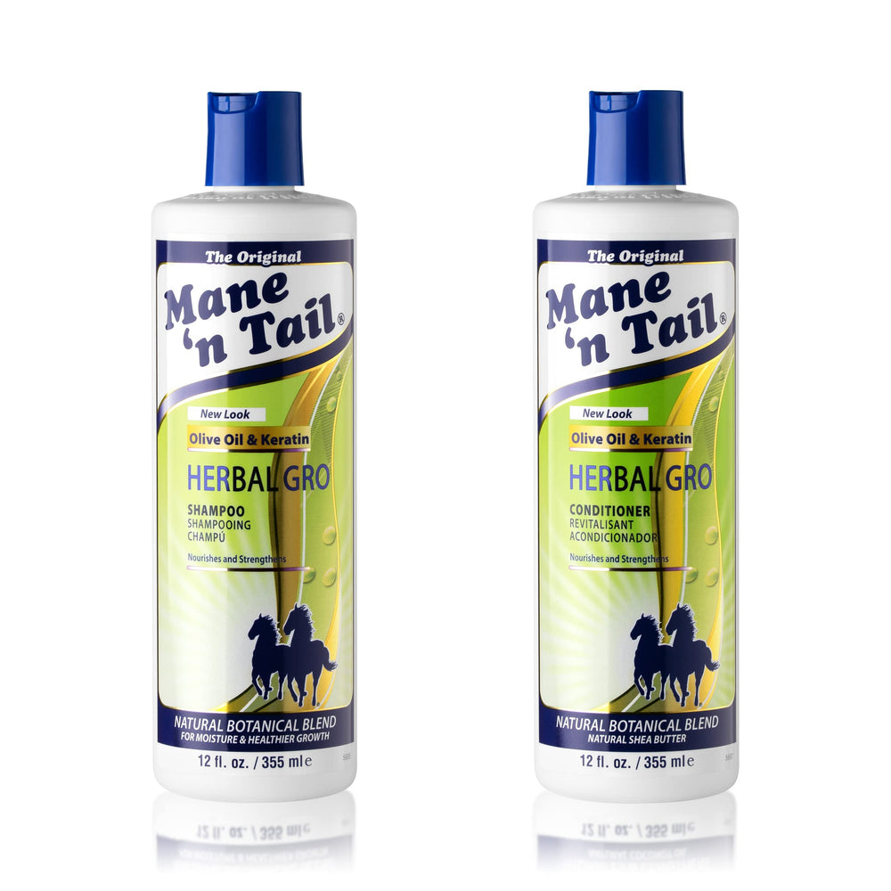 Bouteille de Shampoing Mane 'n Tail Herbal Gro fortifie et nourrit les cheveux.