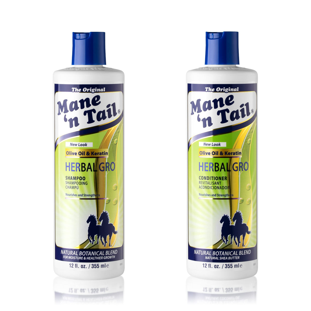 Bouteille de Shampoing Mane 'n Tail Herbal Gro fortifie et nourrit les cheveux.
