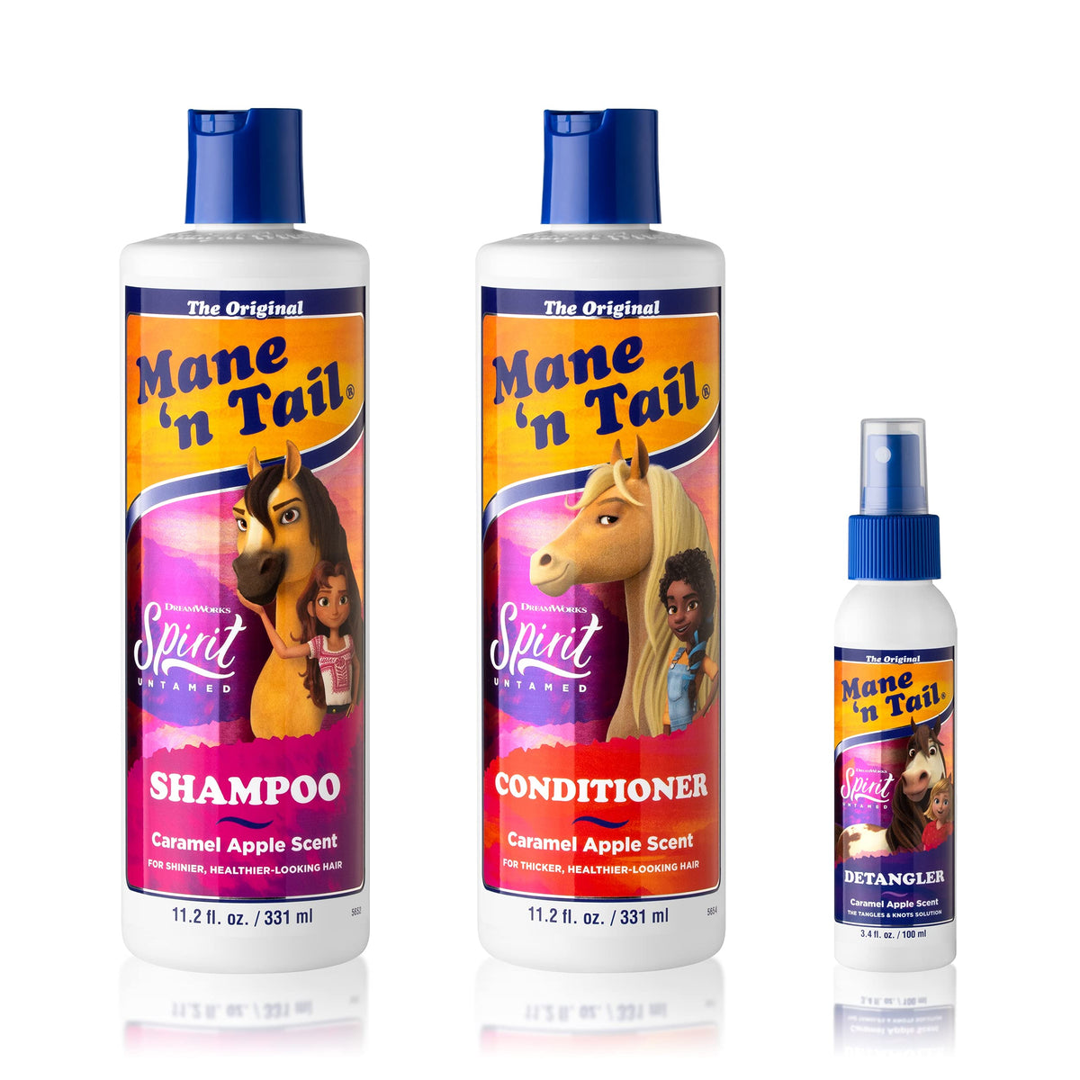 mane 'n tail spirit untamed shampoo bottle for gentle cleansing and kid-friendly caramel apple scent.