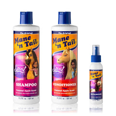 mane 'n tail spirit untamed shampoo bottle for gentle cleansing and kid-friendly caramel apple scent.