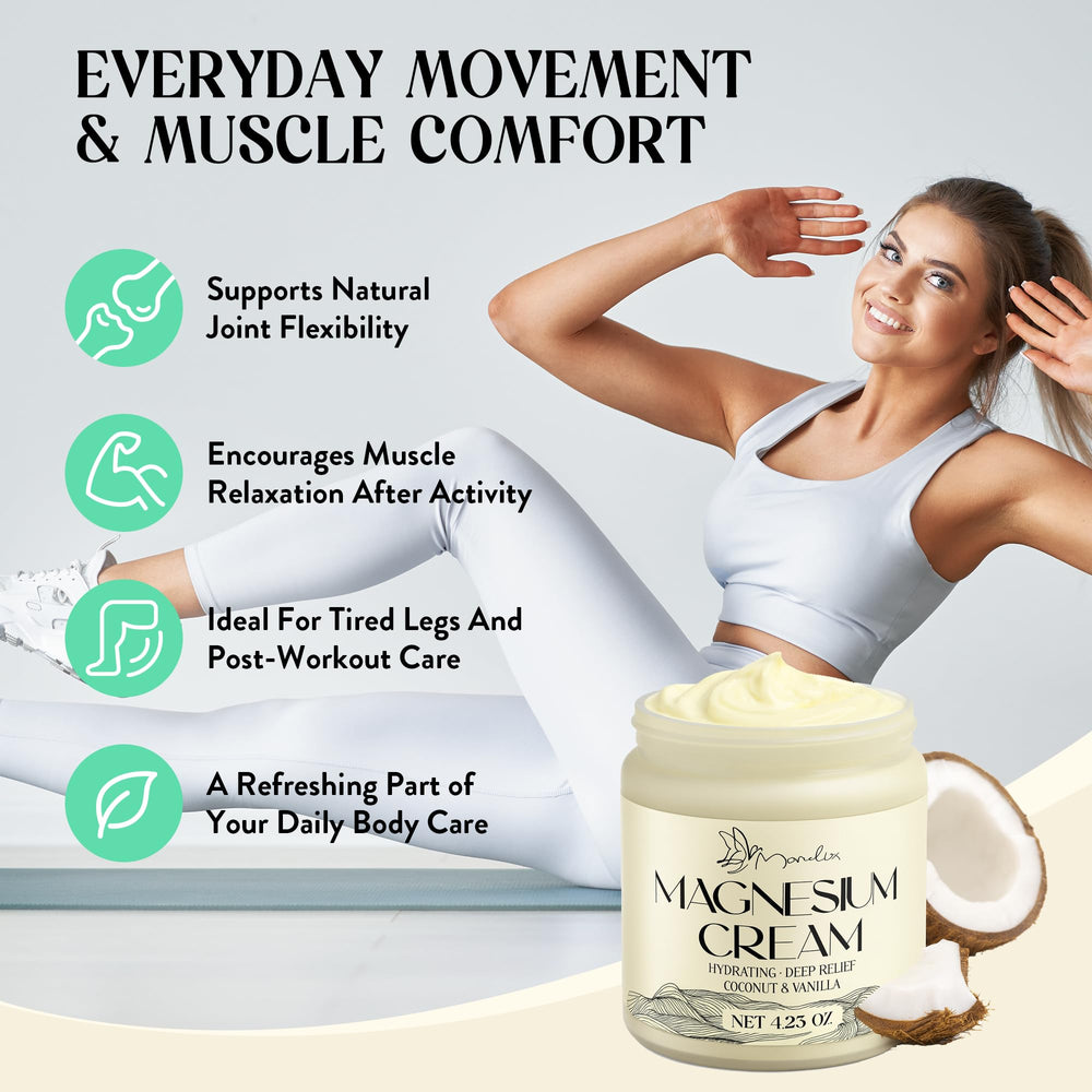 Manelix Crème Magnésium — parfum coco-vanille apaisant en routine du soir