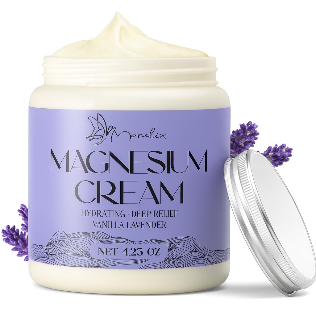 Crème magnésium Manelix Sommeil lavande pour routine nocturne apaisante.