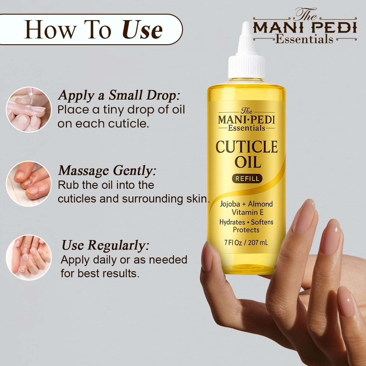 The Mani Pedi Essentials-ongles-sains: huile légère pour routine quotidienne.