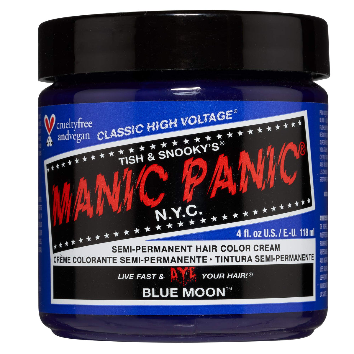 MANIC PANIC Blue Moon flacon application, couleur néon prête à transformer les cheveux.