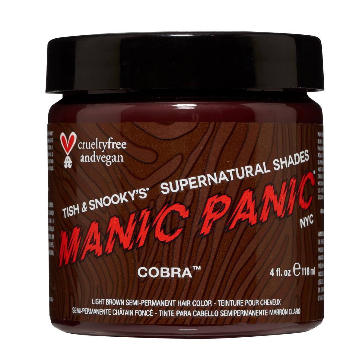 MANIC PANIC Cobra Light Brown – bouteille montrant la teinte naturelle prête à usage à domicile