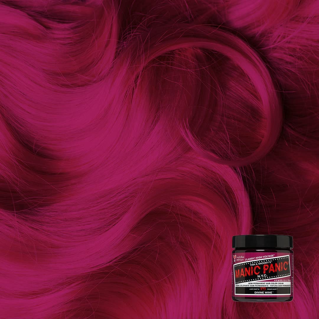 MANIC PANIC Divine Wine: échantillon-teinte montrant la teinte rose-rouge idéale pour des styles tendance.