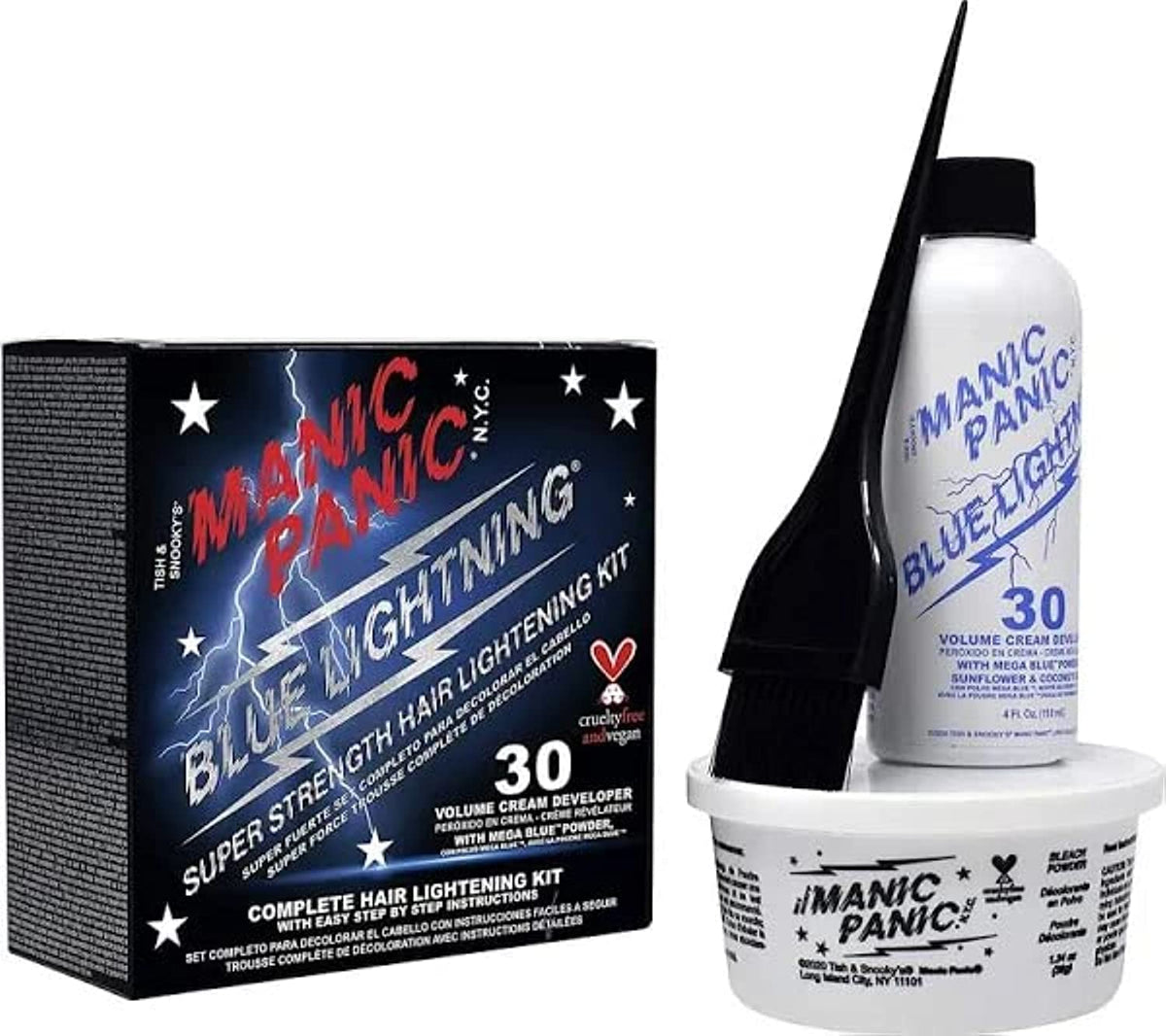Kit éclaircissant bleu Manic Panic, emballage prêt à l’emploi pour éclaircir les cheveux.