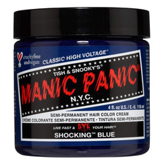 MANIC PANIC Shocking Blue — Bouteille prête à l’emploi pour une couleur bleu cobalt intense et durable.