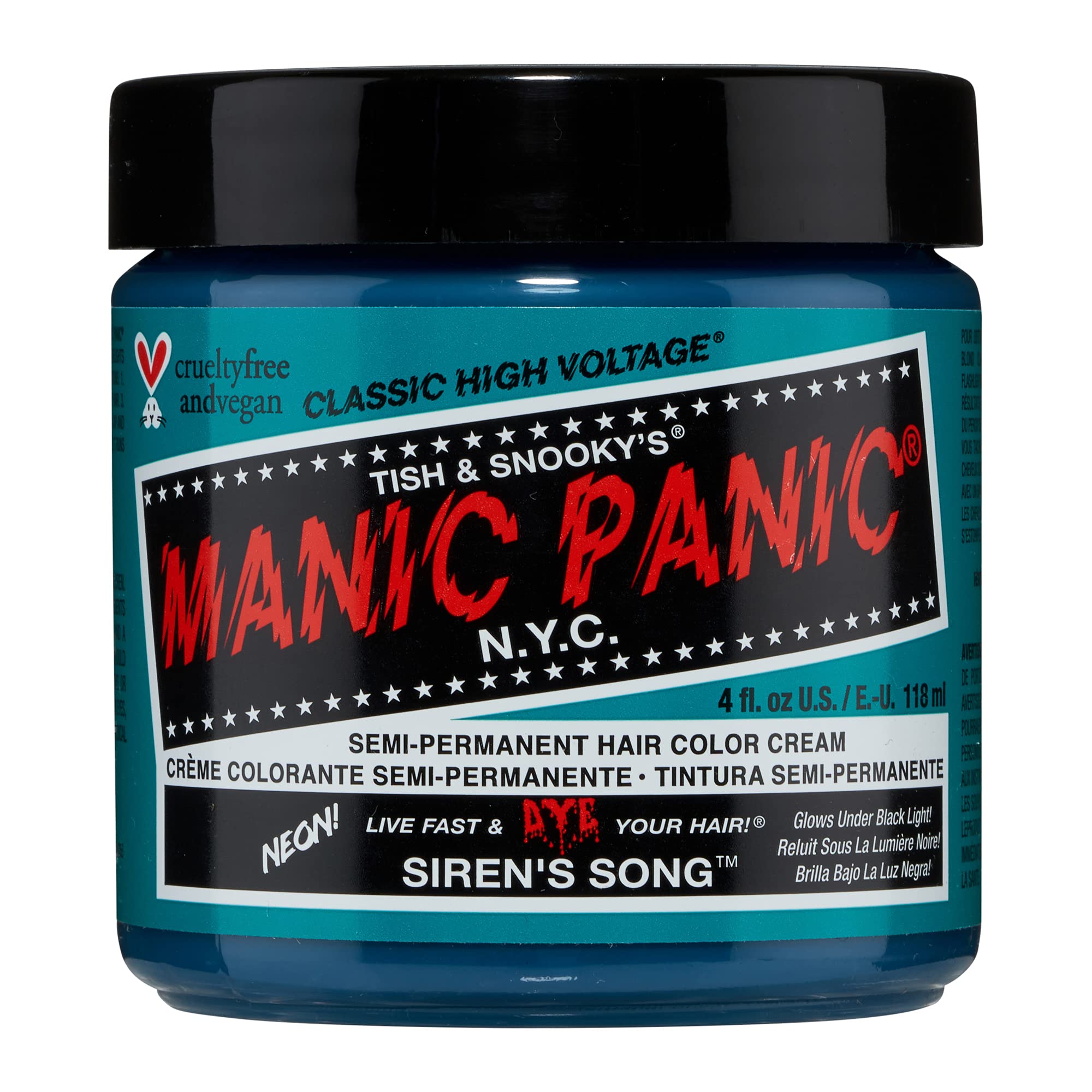 MANIC PANIC Siren's Song : Bouteille bleu-vert néon prête à colorer les cheveux.