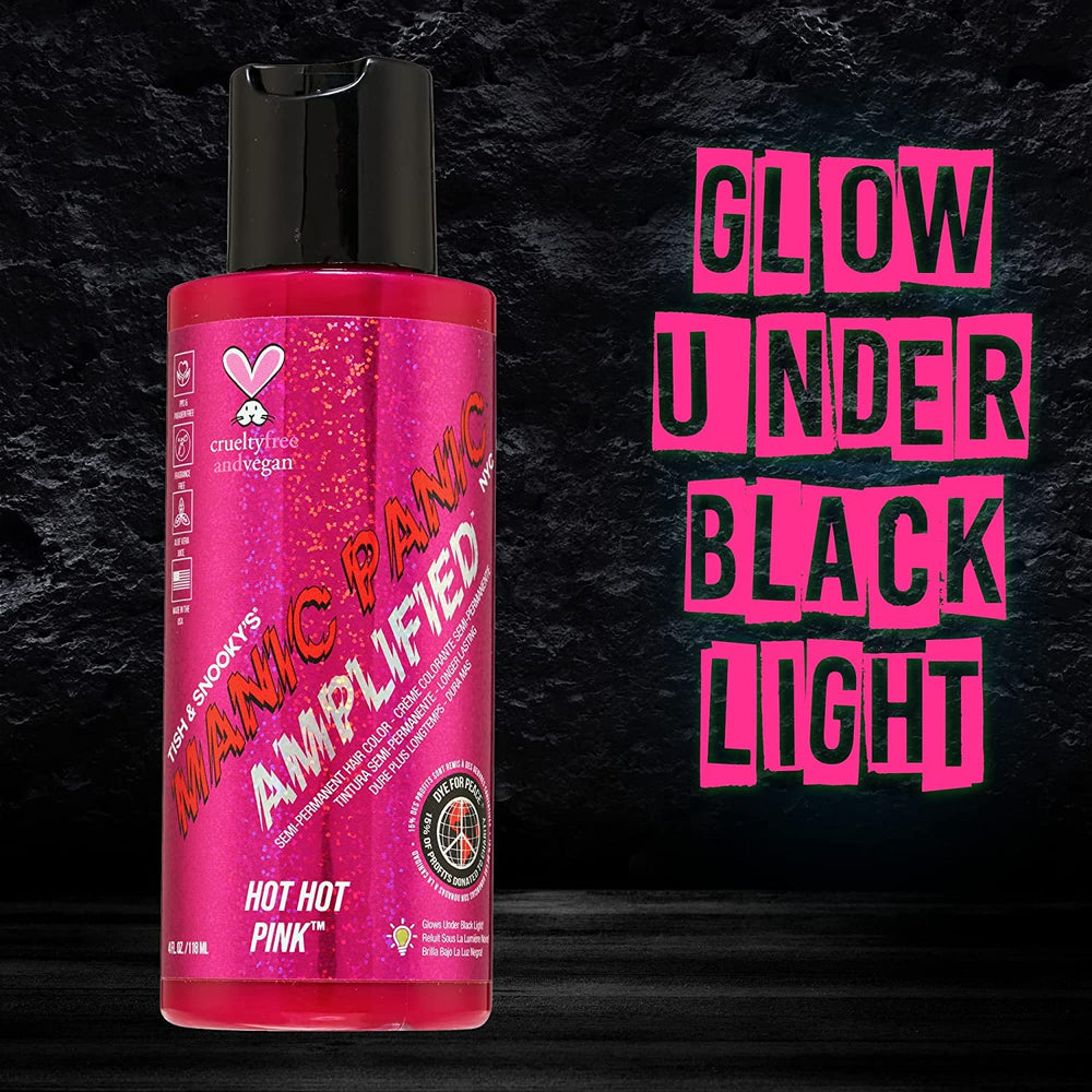 MANIC PANIC échantillon couleur rose néon démontrant la teinte sur cheveux.