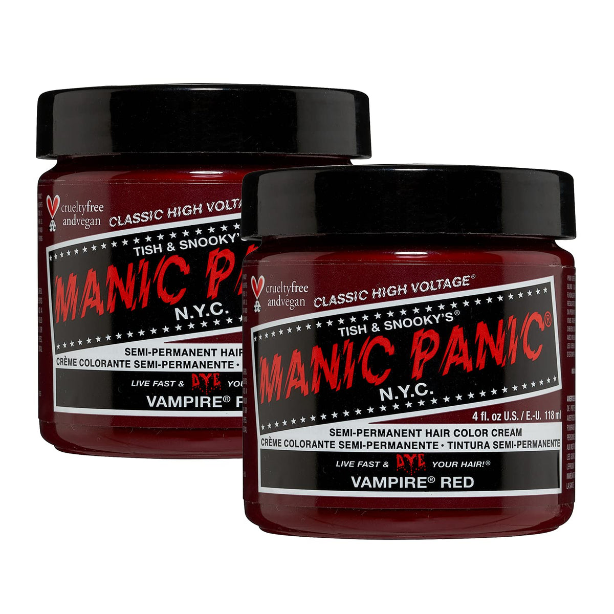 MANIC PANIC Vampire Red – bouteille 4oz prête pour une couleur durable.