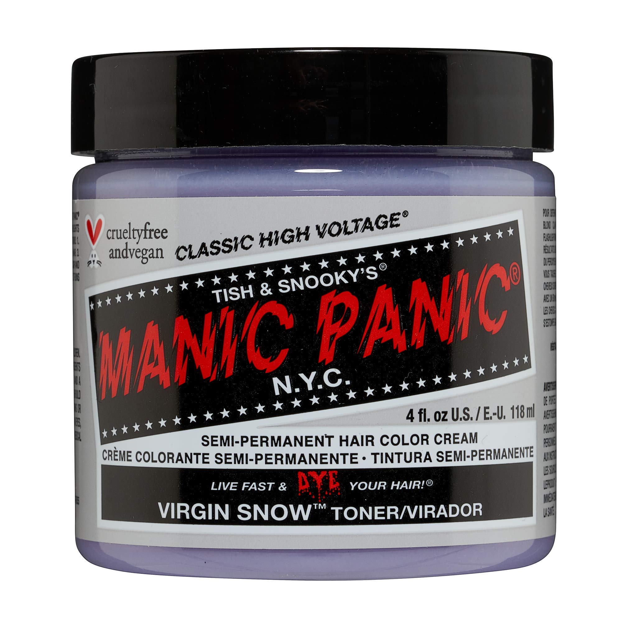 MANIC PANIC Virgin Snow tonique capillaire bleu sur bouteille