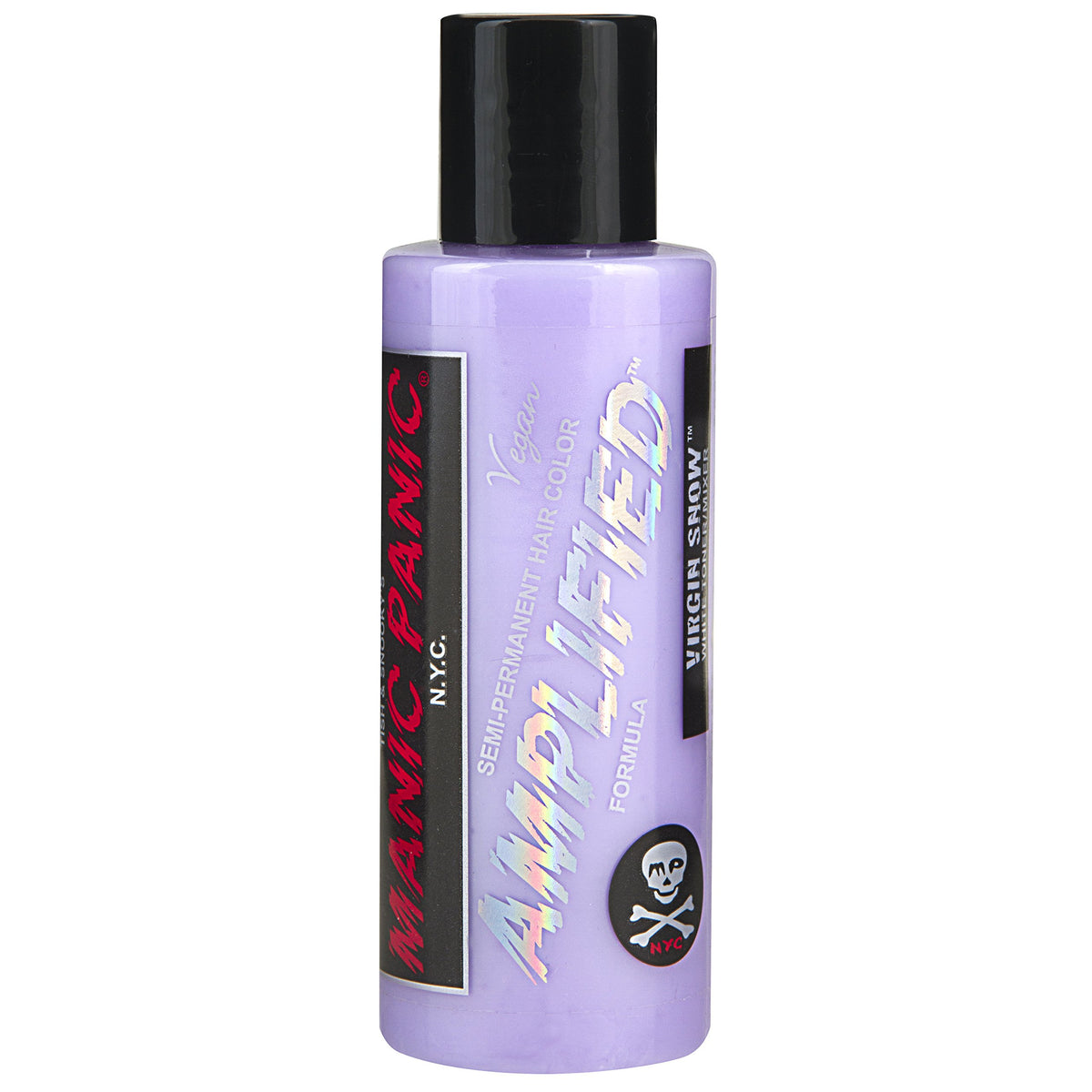 MANIC PANIC Virgin Snow Toner — bouteille bleue neutralise les jaunes sur blondes très claires.
