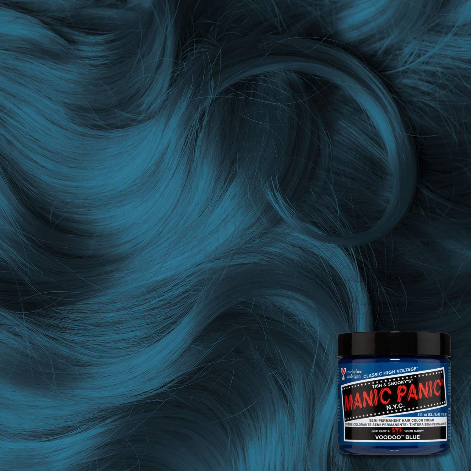 MANIC PANIC Voodoo Blue, coloration capillaire prête à appliquer sur cheveux.