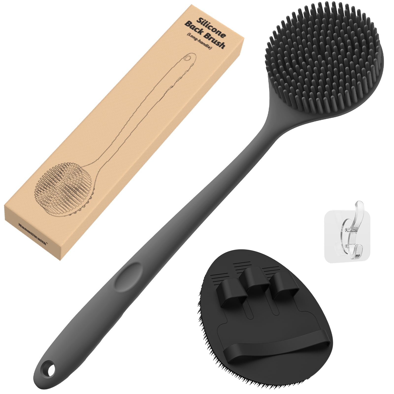 Manmihealth brosse-dos silicone 15 pouces exfolie et masse le dos.