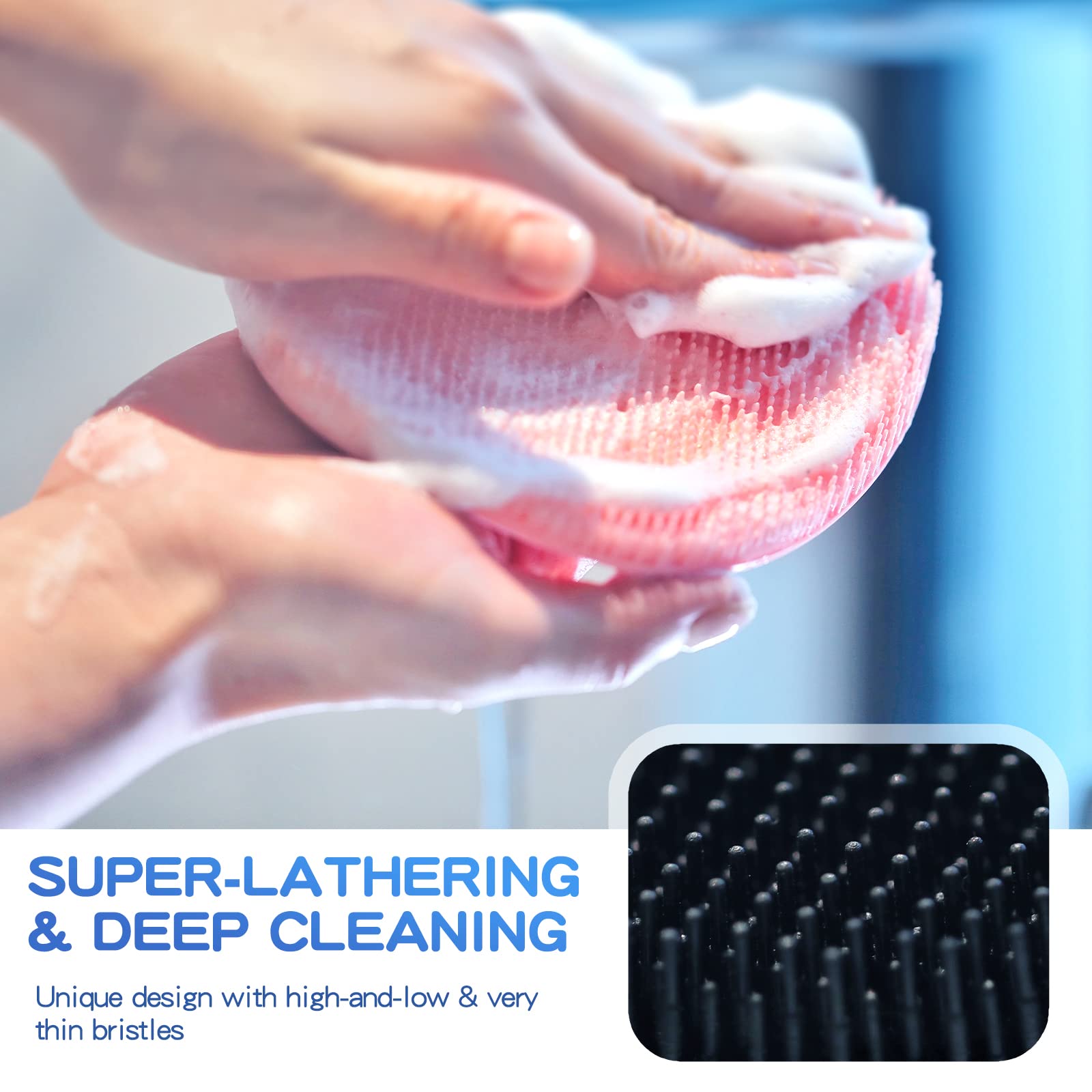 Manmihealth brosse-lavage douce brins hauts et bas crée une mousse généreuse.