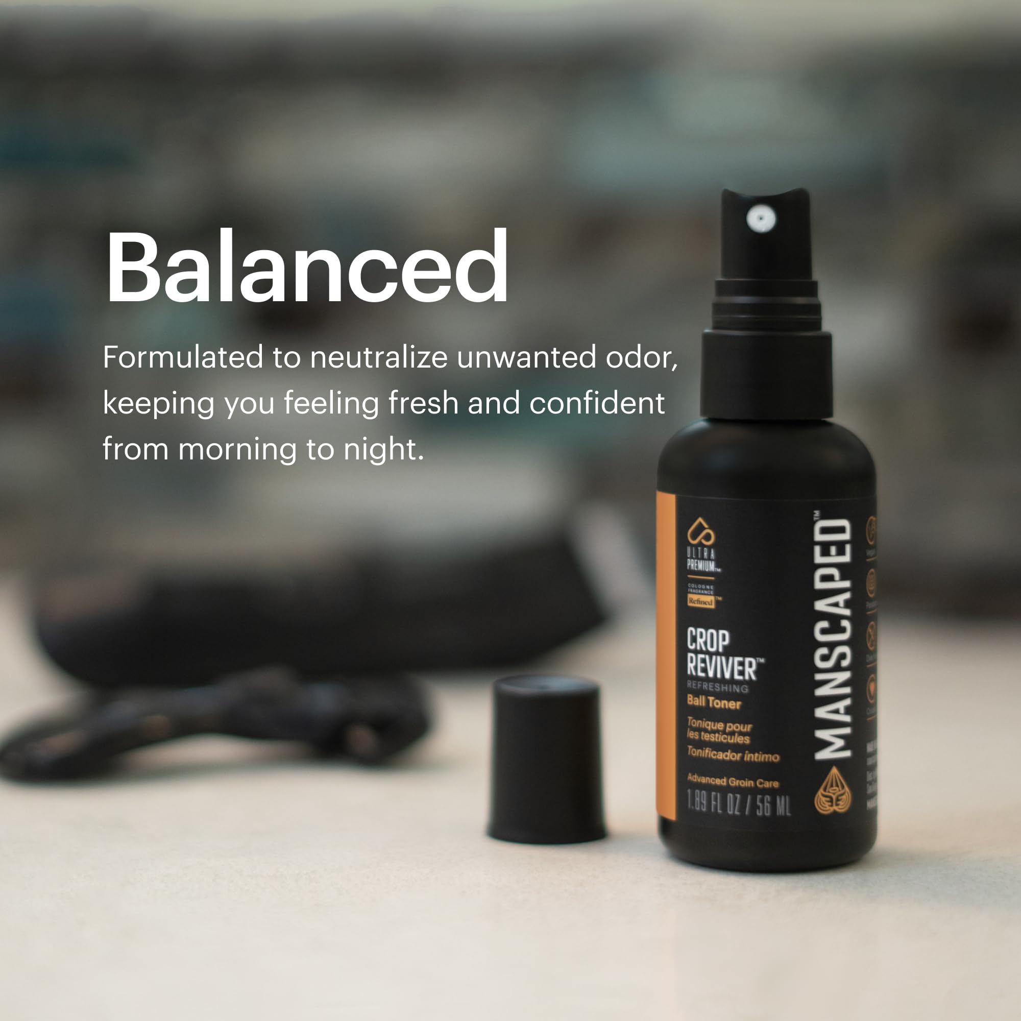MANSCAPED Crop Reviver action spray et contrôle léger des odeurs autour des zones sensibles.