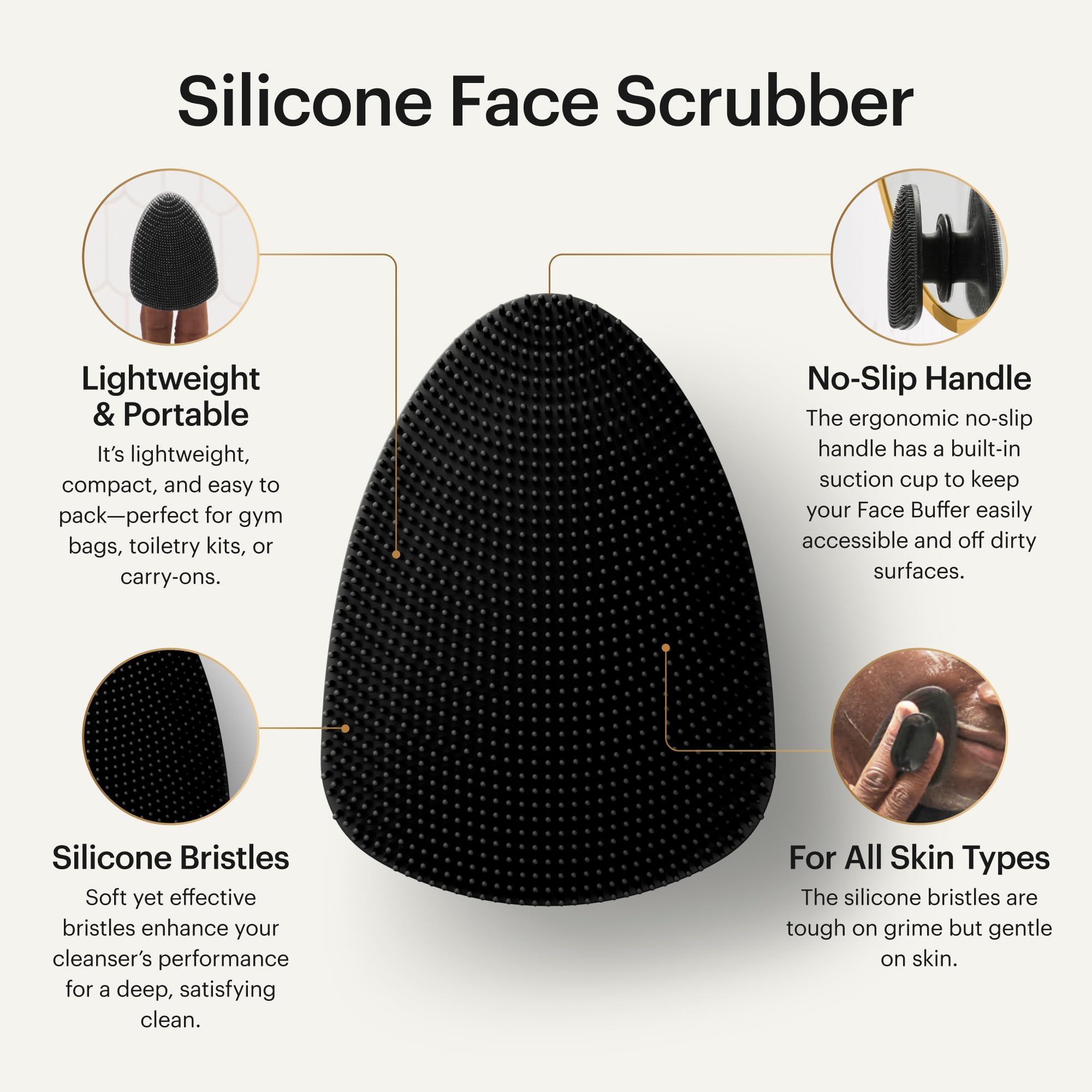 MANSCAPED Le Face Buffer, poignee-anti-glisse offrant une prise sûre pendant le massage du visage.