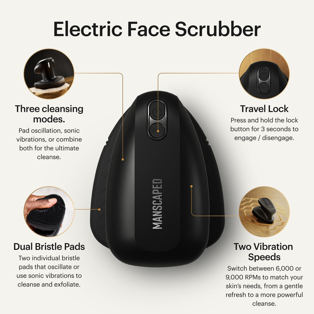 MANSCAPED Face Buffer Pro: mode oscillation ciblée pour exfolier les zones spécifiques.