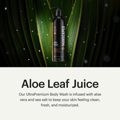 MANSCAPED UltraPremium Body Wash liquid pour highlighting refreshing, smooth lather