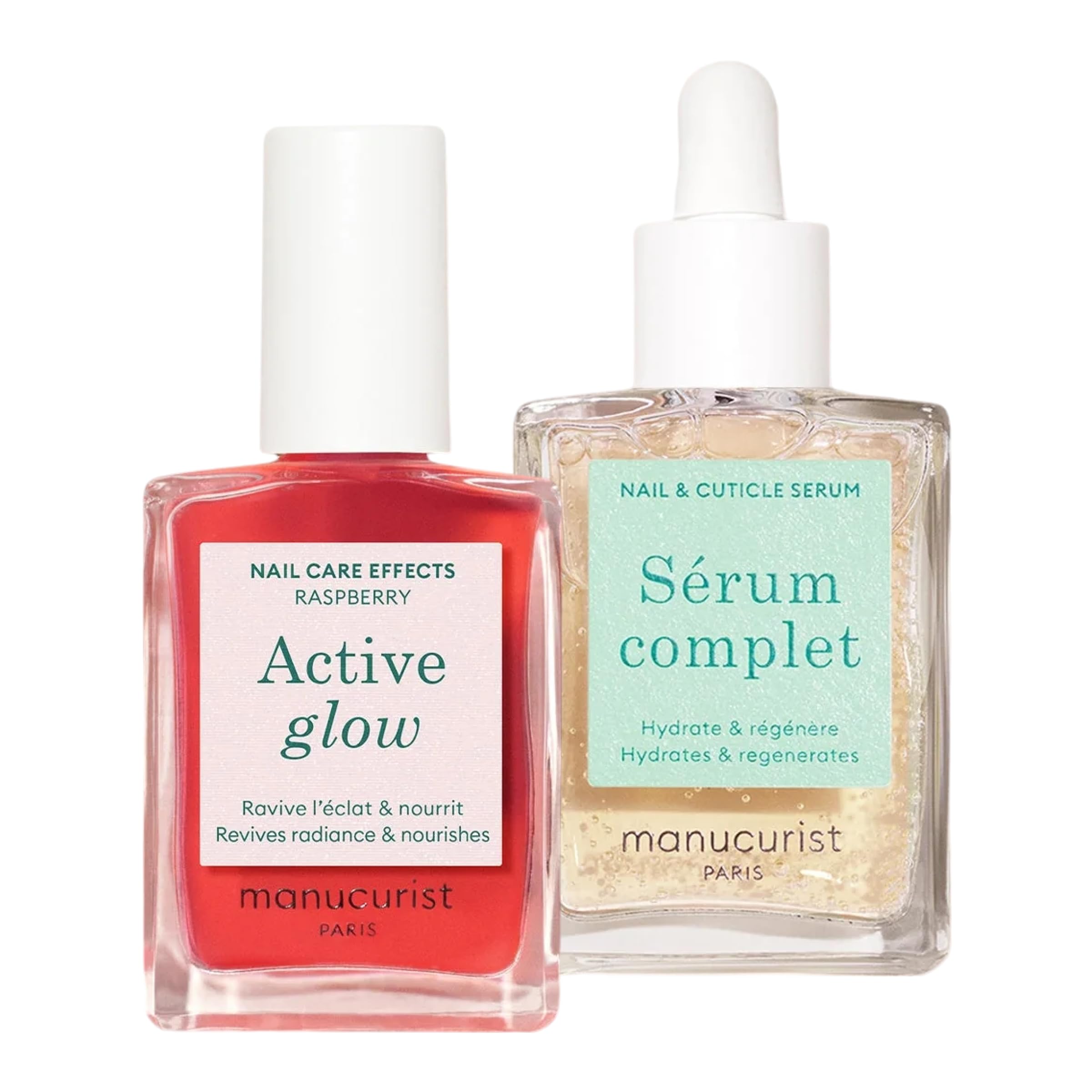 Manucurist Healthy Glow Duo – brillance framboise sur vernis Actif pour ongles lumineux.