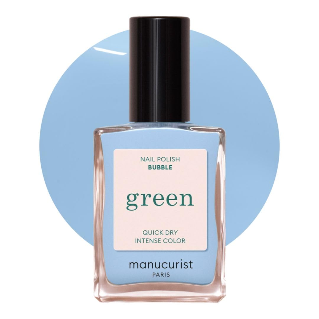 Manucurist Green Bubble vernis bleu pastel sur bouteille, aspect durable.