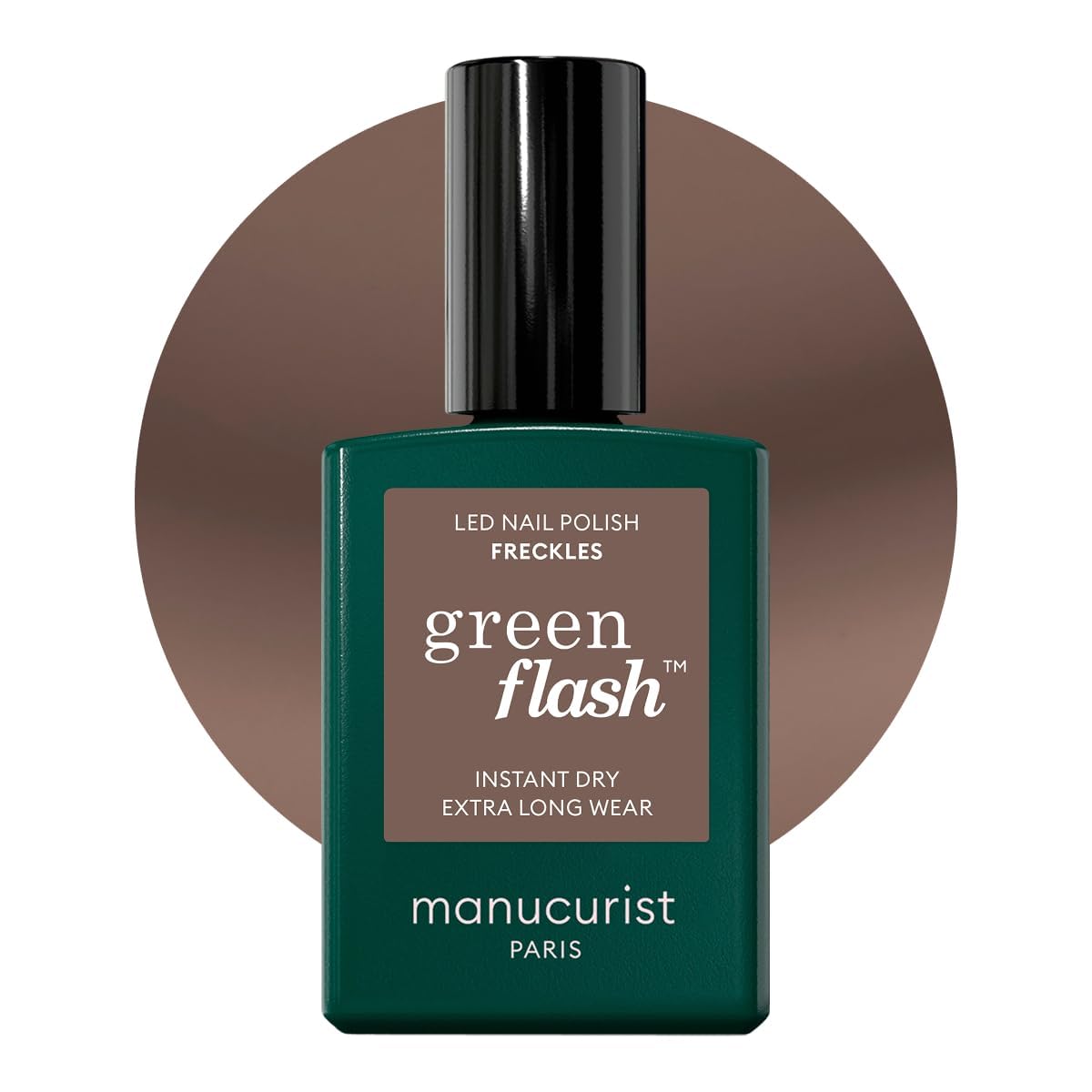Vernis Manucurist Green Flash Freckles, bouteille brun neutre, application fluide.
