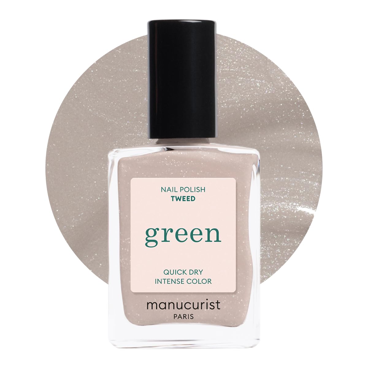 Vernis Manucurist Green Quick Dry Tweed, bouteille avec fini perlé gris pour une manucure rapide