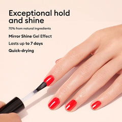 Vernis de finition Manucurist Sunshine appliqué sur ongles, finition brillante et protectrice.