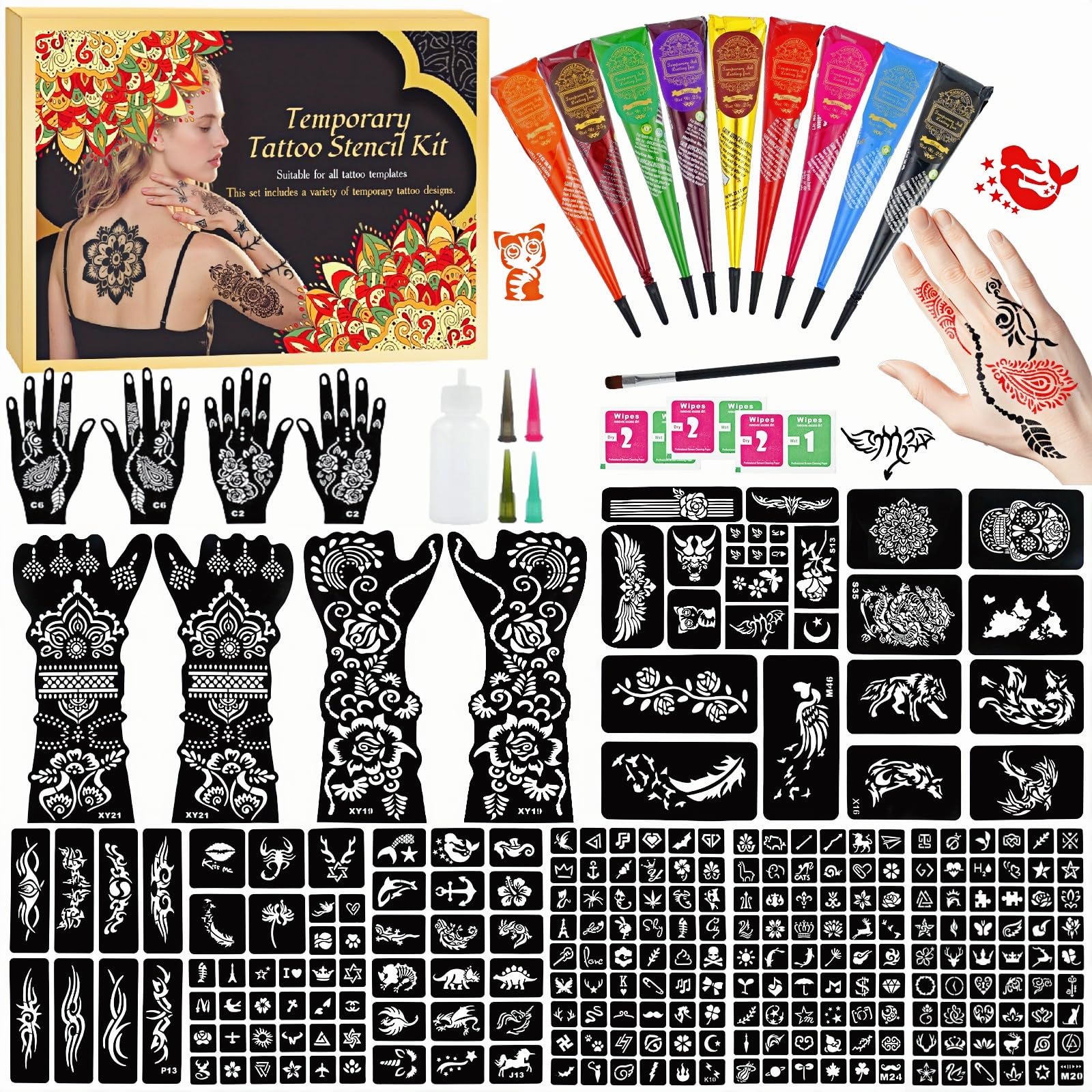 ManYan HaiYan ensemble-tatouages-temporaires 255 pièces : parfait pour décor corporel lors de fêtes et événements.