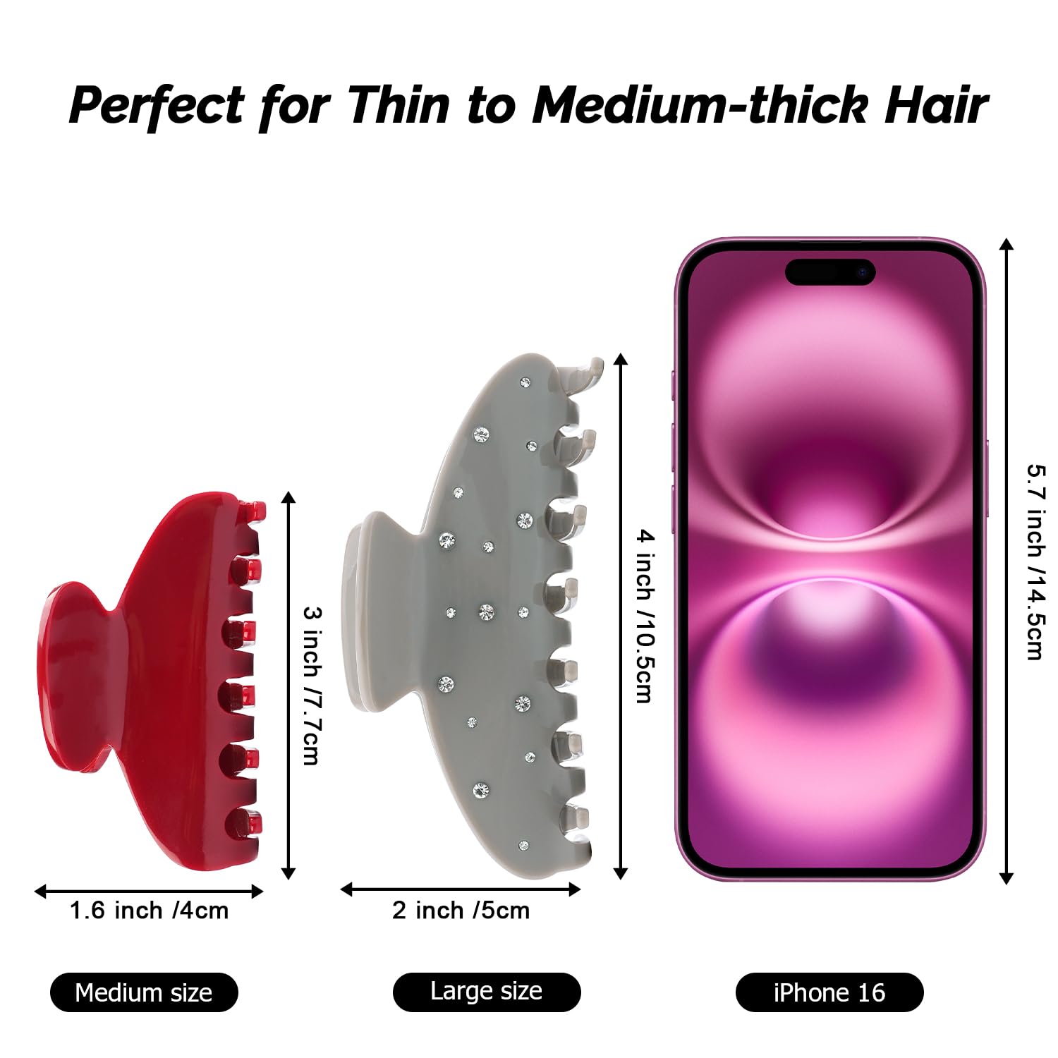 MAORULU pinces cheveux acétate gros plan dents arrondies pour le confort.