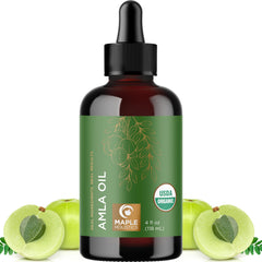 Maple Holistics Amla Oil bottle front highlighting premium organic formula for hair nourishment.
